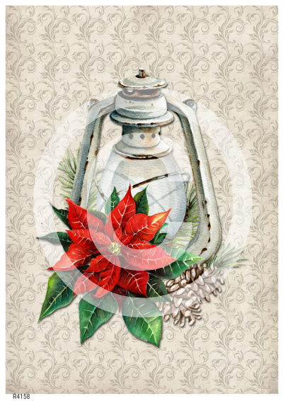 RP Klasické Vianoce - lampáš s vianočnou ružou