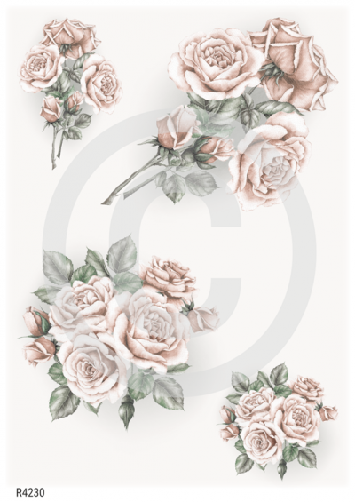 RP Shabby chic beige - 4 kytice ruží