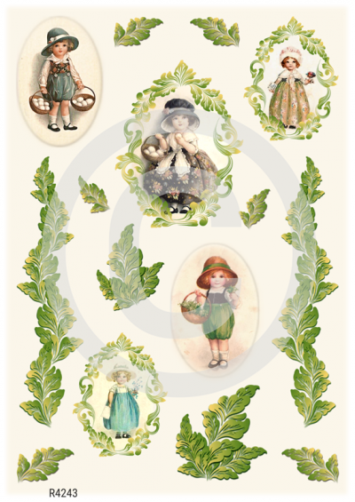 RP Vintage spring - dievčatká a ornamenty v zelenom