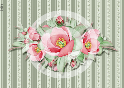 RP Shabby chic green - veľké kvietky a pruhy