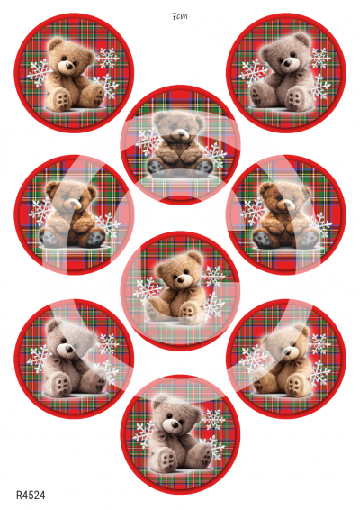 RP Klasické Vianoce - kárované medailóny s medvedíkmi