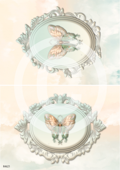 RP Neha na krídlach - 2 mätovozelené medailóny s motýľmi