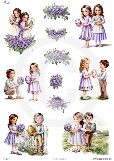 RP Vidiecka jar - deti s fialkami a konvalinkami 8cm