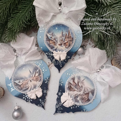 RP Zimná dedinka - medailóny s kostolíkmi 8cm