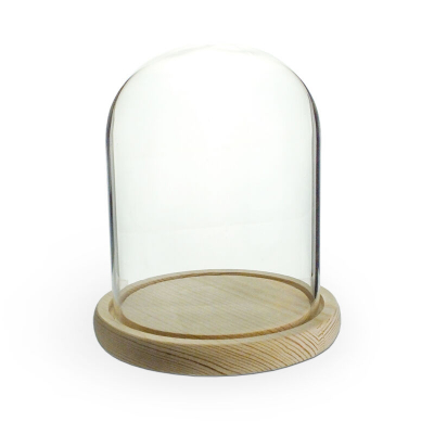 Sklenený zvon na drevenom podstavci 12x15cm