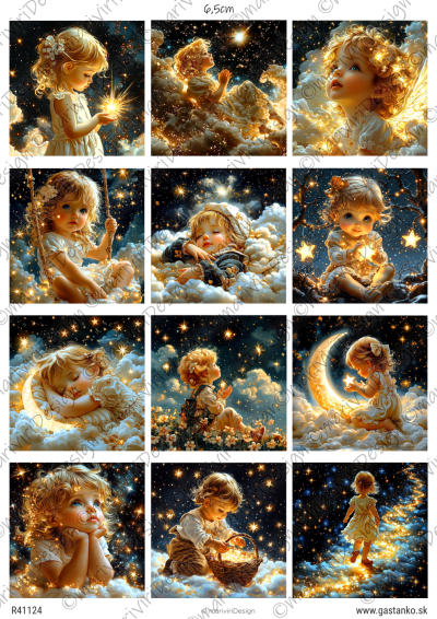 RP Čaro hviezd - blonďavé detičky - štvorce 65mm