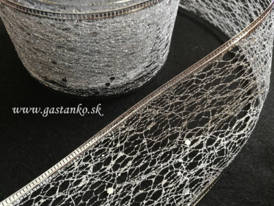Tylová stužka s drôtikom pavučinka š50mm strieborná