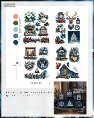Farebný Middy transfer Quiet Country Blue - 4 hárky