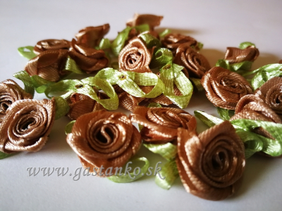 Saténové ružičky 25ks svetlohnedé