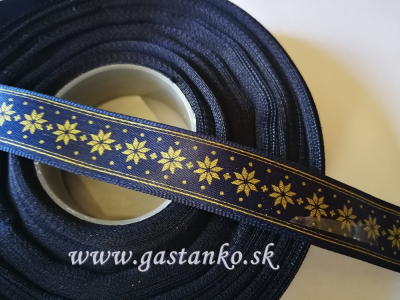 Saténová stuha 15mm navy modrá so zlatými hviezdičkami